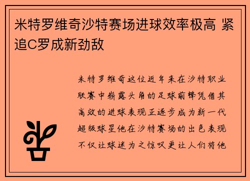 米特罗维奇沙特赛场进球效率极高 紧追C罗成新劲敌